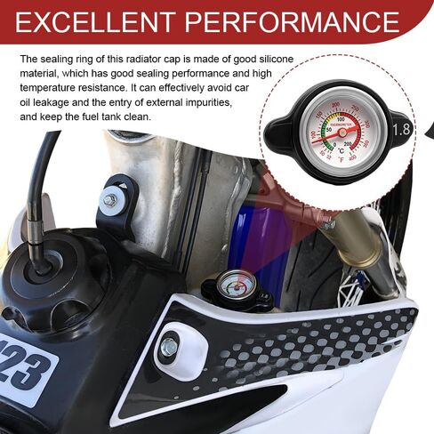 Radiator Cover, High Pressure Radiator Cap with Temperature Gauge, 1.8 Bar 25.6 Psi Black Water Tank Cap Compatible with Honda, Kawasaki, Suzuki, Yamaha and More Motorcycle ATV Models in Kuwait