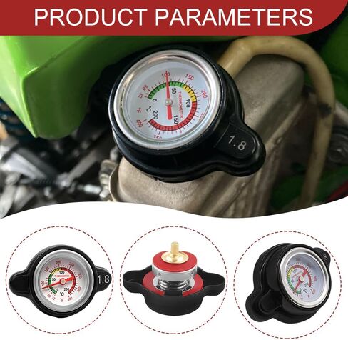 Radiator Cover, High Pressure Radiator Cap with Temperature Gauge, 1.8 Bar 25.6 Psi Black Water Tank Cap Compatible with Honda, Kawasaki, Suzuki, Yamaha and More Motorcycle ATV Models in Kuwait