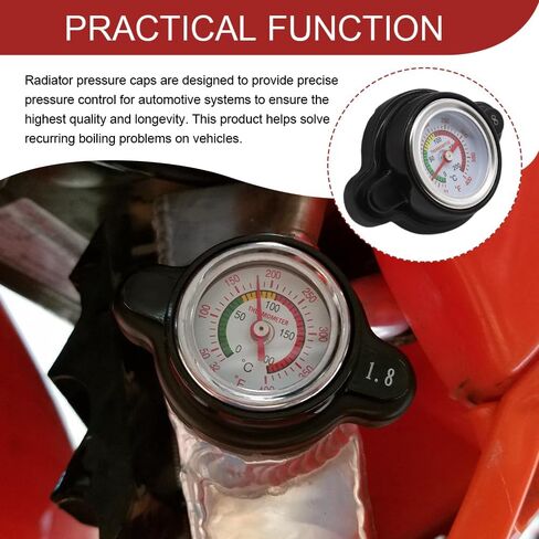 Radiator Cover, High Pressure Radiator Cap with Temperature Gauge, 1.8 Bar 25.6 Psi Black Water Tank Cap Compatible with Honda, Kawasaki, Suzuki, Yamaha and More Motorcycle ATV Models in Kuwait
