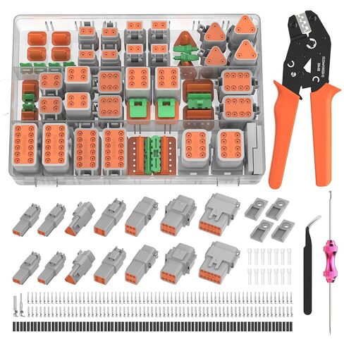 305PCS Deutsch Connector Kit, Hoodutric IP67 Waterproof Electrical Plugs DT 2/3/4/6/8/12 Pin Connectors with 74 Pairs Size 16 Stamped Contacts, Crimper & Terminal Removal Tool for Car Truck Boat in Kuwait