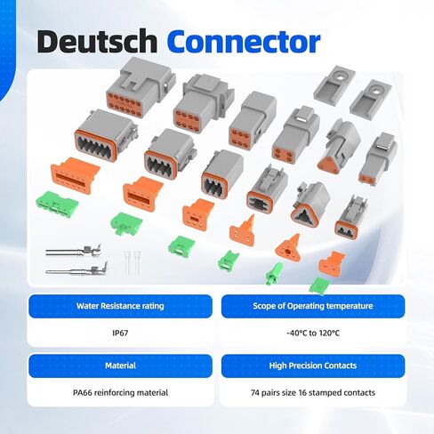305PCS Deutsch Connector Kit, Hoodutric IP67 Waterproof Electrical Plugs DT 2/3/4/6/8/12 Pin Connectors with 74 Pairs Size 16 Stamped Contacts, Crimper & Terminal Removal Tool for Car Truck Boat in Kuwait