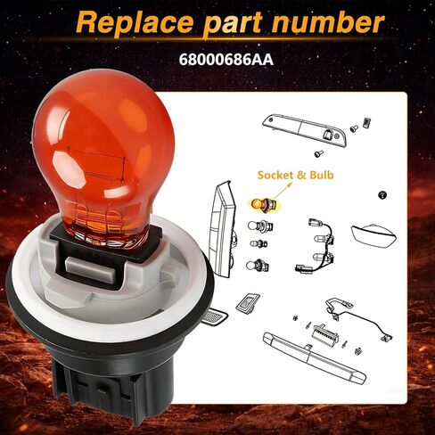 2PCS Front Turn Signal Socket & Bulb Kit Compatible with 2007-2017 Jeep Compass & Patriot, Parking/Turn Signal Light Socket Replacement 68000686AA 645-504 in Kuwait
