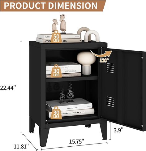 MIOCASA Metal Locker Nightstand with Doors and Shelves, 22.44" H Kids Bedside Table, Modern Storage Cabinet Side Table for Home Office in Kuwait