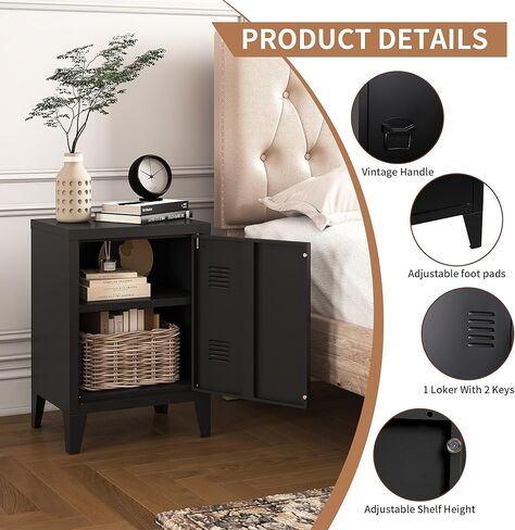 MIOCASA Metal Locker Nightstand with Doors and Shelves, 22.44" H Kids Bedside Table, Modern Storage Cabinet Side Table for Home Office in Kuwait