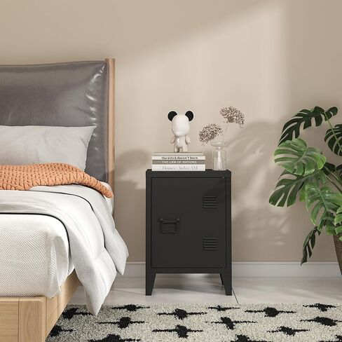 MIOCASA Metal Locker Nightstand with Doors and Shelves, 22.44" H Kids Bedside Table, Modern Storage Cabinet Side Table for Home Office in Kuwait