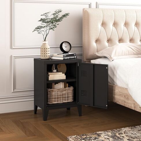 MIOCASA Metal Locker Nightstand with Doors and Shelves, 22.44" H Kids Bedside Table, Modern Storage Cabinet Side Table for Home Office in Kuwait