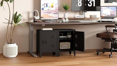 MIOCASA Metal Locker Nightstand with Doors and Shelves, 22.44" H Kids Bedside Table, Modern Storage Cabinet Side Table for Home Office in Kuwait