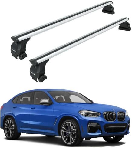 قضبان متقاطعة لحامل السقف لسيارة BMW X4 (2014-2026) F26، G02، 330 رطلًا أقصى حمولة قضبان T-Slot من الألومنيوم شديدة التحمل قابلة للقفل بدون حفر (فضي، 2014-2019 (F26) قضبان متقاطعة لحامل السقف وقضبان متدفقة) in Kuwait