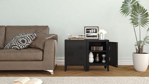 MIOCASA Metal Locker Nightstand with Doors and Shelves, 22.44" H Kids Bedside Table, Modern Storage Cabinet Side Table for Home Office in Kuwait