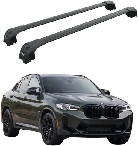 قضبان متقاطعة لحامل السقف لسيارة BMW X4 (2014-2026) F26، G02، 330 رطلًا أقصى حمولة قضبان T-Slot من الألومنيوم شديدة التحمل قابلة للقفل بدون حفر (فضي، 2014-2019 (F26) قضبان متقاطعة لحامل السقف وقضبان متدفقة) in Kuwait