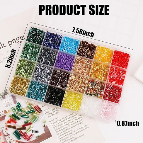 24 Colors Tube Beads Kit, 7.6Oz Glass Bugle Beads, 0.24×0.08 Inch Small Seed, Ideal for DIY Bracelets, Necklaces, Embroidery and Handmade Gifts Decoration in Kuwait