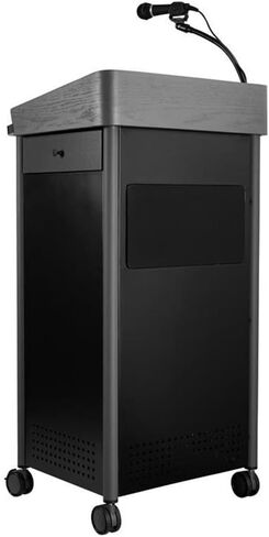Pemberly Row 46" Sound Lectern with Battery, Multimedia Podium with Storage, Pull-Out Shelves & Casters, Charcoal in Saudi Arabia