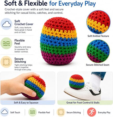 3 Pack Crochet Footbags, Random Colors Knitted Kick Sack Balls, 40g Plastic Pellet Filled Footbag Juggling Balls for Beginners, Teens & Adults, Outdoor Games & Party Favors in Kuwait