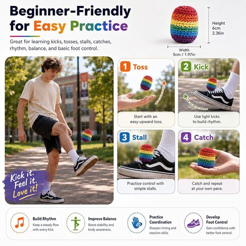 3 Pack Crochet Footbags, Random Colors Knitted Kick Sack Balls, 40g Plastic Pellet Filled Footbag Juggling Balls for Beginners, Teens & Adults, Outdoor Games & Party Favors in Kuwait