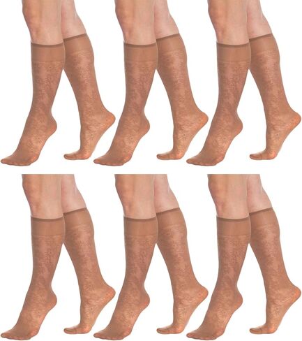 AWS/American Made Sheer Knee High Socks for Women 6 Pairs Trouser Socks Stockings Stretchy Silk Socks in Saudi Arabia