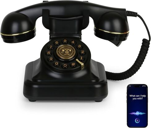 Vintage Bluetooth Phone, Retro Desk Telephone with Gold Accents, Connects to Smartphone via Bluetooth, Voice Assistant Support, Loud Nostalgic Ringtones for Home & Office,Black in Kuwait