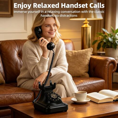 Vintage Bluetooth Phone, Retro Desk Telephone with Gold Accents, Connects to Smartphone via Bluetooth, Voice Assistant Support, Loud Nostalgic Ringtones for Home & Office,Black in Kuwait
