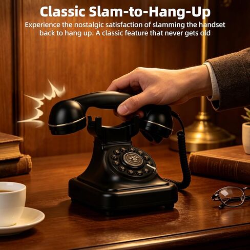 Vintage Bluetooth Phone, Retro Desk Telephone with Gold Accents, Connects to Smartphone via Bluetooth, Voice Assistant Support, Loud Nostalgic Ringtones for Home & Office,Black in Kuwait