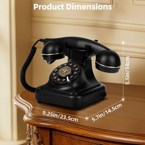 Vintage Bluetooth Phone, Retro Desk Telephone with Gold Accents, Connects to Smartphone via Bluetooth, Voice Assistant Support, Loud Nostalgic Ringtones for Home & Office,Black in Kuwait