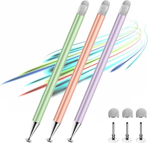 قلم لمس لشاشة اللمس، 3 قطع 2 في 1 قلم عالي الدقة، مناسب لجهاز iPhone/ipad/Android لجهاز ipad، متوافق مع جميع اللمس (أخضر/أرجواني/ذهبي وردي + 4 أطراف) in Kuwait