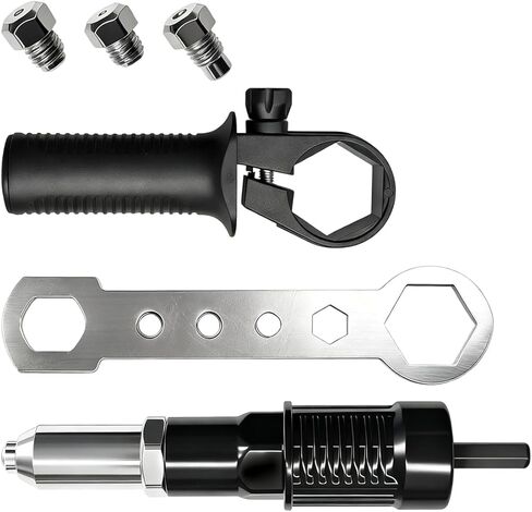 Pop Rivet Gun Adapter Kit, Universal Alloy Steel Riveting Hand Tool with 4 Size Rivet Heads, Rivets Drill Attachment for Cordless Electric Power Drill (Black) in Kuwait