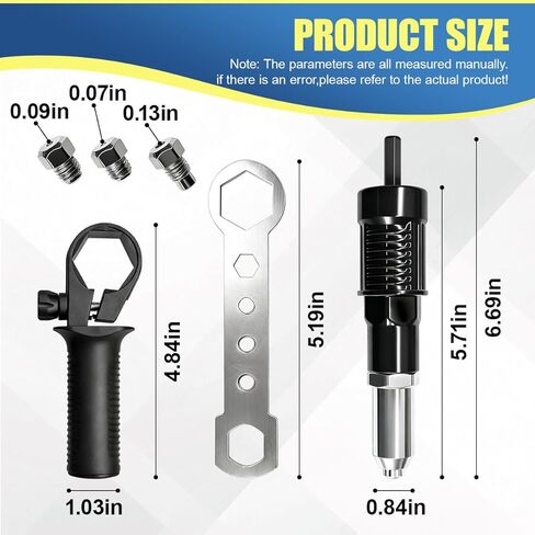 Pop Rivet Gun Adapter Kit, Universal Alloy Steel Riveting Hand Tool with 4 Size Rivet Heads, Rivets Drill Attachment for Cordless Electric Power Drill (Black) in Kuwait