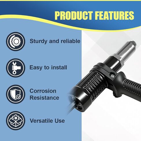 Pop Rivet Gun Adapter Kit, Universal Alloy Steel Riveting Hand Tool with 4 Size Rivet Heads, Rivets Drill Attachment for Cordless Electric Power Drill (Black) in Kuwait