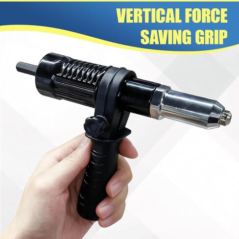 Pop Rivet Gun Adapter Kit, Universal Alloy Steel Riveting Hand Tool with 4 Size Rivet Heads, Rivets Drill Attachment for Cordless Electric Power Drill (Black) in Kuwait