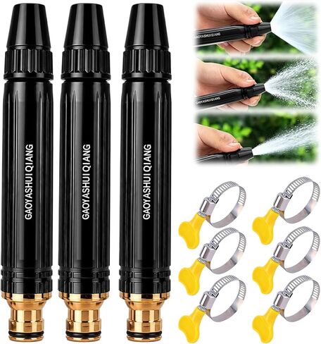Home High-Pressure Car Wash Water Gun with Booster Nozzle and Fixation, Generic High Pressure Water Gun, Adjustable Spray Settings, for Watering Vegetables, and Car Washing (3pcs) (Nipple Type) in Kuwait