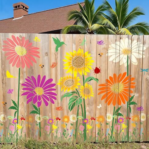 12Pcs Large Sunflower Flower Stencils for Painting on Wood Fence, 14 Inch Reusable Fence Stencil, Sunflower Floral Stencils on Wall Wood Floor Canvas Paper Furniture Fabric in Kuwait