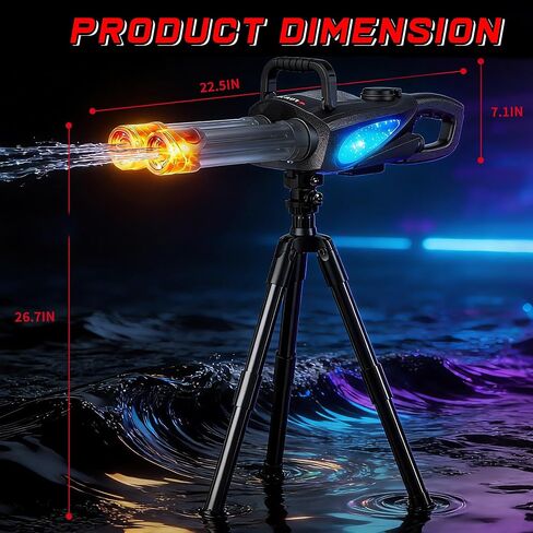 Gatling Electric Water Gun for Kids & Adults - Rotating Double Barrel Squirt Gun with Stand and LED Light, Long Range Automatic Water Guns with Backpack, Outdoor Water Blaster Pistol Pool Party Toys in Kuwait