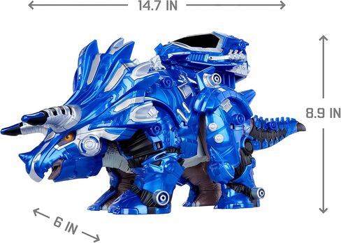 Armor-Up Triceratops Dinosaur Cobalt Toy Figure with 7 Removable Armor Pieces, Tail-Triggered Chomp, Pilot Pod Compatible, 8.9" H x14.7 L, Kids, Boys, Girls, Ages 6+ in Kuwait