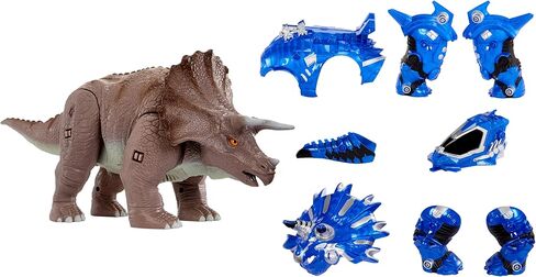 Armor-Up Triceratops Dinosaur Cobalt Toy Figure with 7 Removable Armor Pieces, Tail-Triggered Chomp, Pilot Pod Compatible, 8.9" H x14.7 L, Kids, Boys, Girls, Ages 6+ in Kuwait