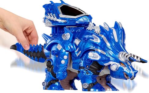 Armor-Up Triceratops Dinosaur Cobalt Toy Figure with 7 Removable Armor Pieces, Tail-Triggered Chomp, Pilot Pod Compatible, 8.9" H x14.7 L, Kids, Boys, Girls, Ages 6+ in Kuwait