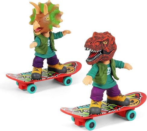 DINOBROS Dinosaur Toys for Kids 3 and Up, Finger Kick Skateboard Dinosaurs, 2 Fingerboard Toys T-Rex and Triceratops Party Favor Fun Dino Gift for Boys and Girls in Kuwait