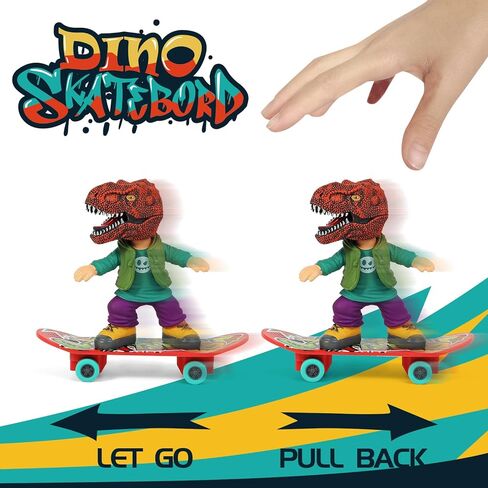 DINOBROS Dinosaur Toys for Kids 3 and Up, Finger Kick Skateboard Dinosaurs, 2 Fingerboard Toys T-Rex and Triceratops Party Favor Fun Dino Gift for Boys and Girls in Kuwait
