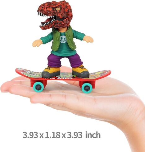 DINOBROS Dinosaur Toys for Kids 3 and Up, Finger Kick Skateboard Dinosaurs, 2 Fingerboard Toys T-Rex and Triceratops Party Favor Fun Dino Gift for Boys and Girls in Kuwait