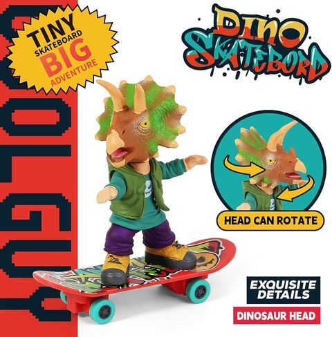 DINOBROS Dinosaur Toys for Kids 3 and Up, Finger Kick Skateboard Dinosaurs, 2 Fingerboard Toys T-Rex and Triceratops Party Favor Fun Dino Gift for Boys and Girls in Kuwait