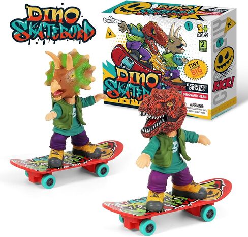 DINOBROS Dinosaur Toys for Kids 3 and Up, Finger Kick Skateboard Dinosaurs, 2 Fingerboard Toys T-Rex and Triceratops Party Favor Fun Dino Gift for Boys and Girls in Kuwait