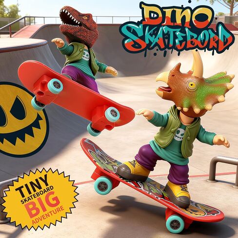 DINOBROS Dinosaur Toys for Kids 3 and Up, Finger Kick Skateboard Dinosaurs, 2 Fingerboard Toys T-Rex and Triceratops Party Favor Fun Dino Gift for Boys and Girls in Kuwait