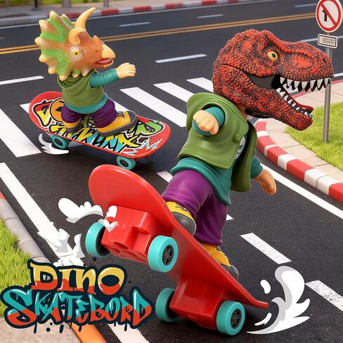 DINOBROS Dinosaur Toys for Kids 3 and Up, Finger Kick Skateboard Dinosaurs, 2 Fingerboard Toys T-Rex and Triceratops Party Favor Fun Dino Gift for Boys and Girls in Kuwait