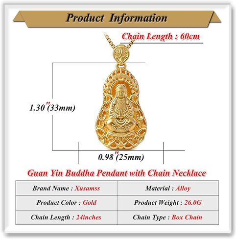 Xusamss Fashion 8K Gold Plated Pendant Guan Yin Buddha Necklace,22inches in Saudi Arabia