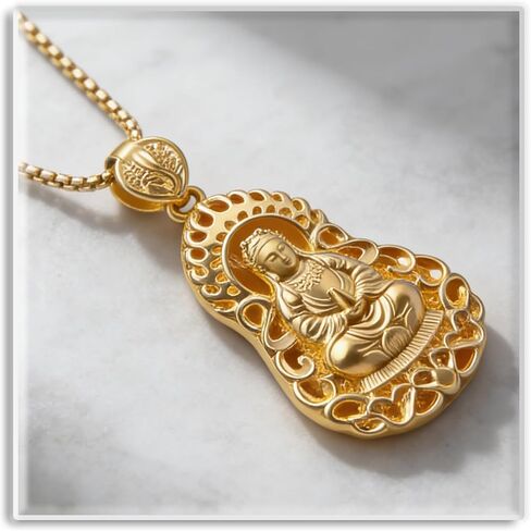 Xusamss Fashion 8K Gold Plated Pendant Guan Yin Buddha Necklace,22inches in Saudi Arabia