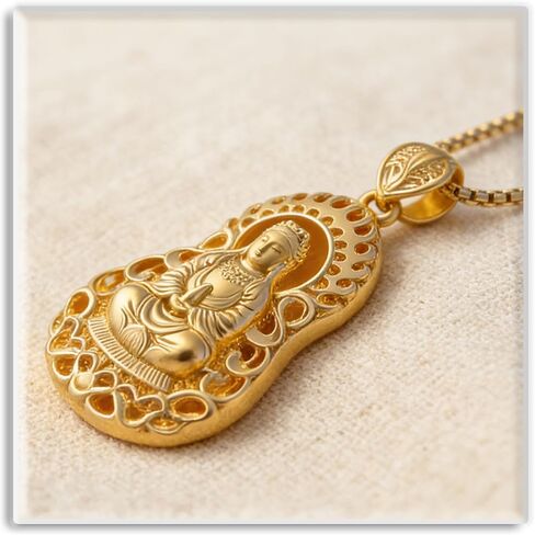 Xusamss Fashion 8K Gold Plated Pendant Guan Yin Buddha Necklace,22inches in Saudi Arabia