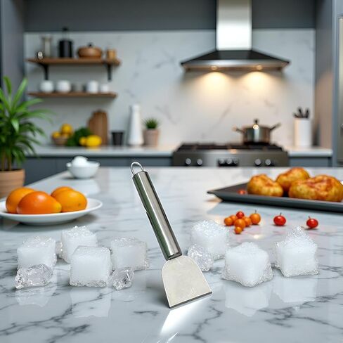 Silver Freezer Scraper, Ice Scraper for Freezer, Steel Shovel, Heavy Duty Kitchen Scraper, Stubborn Dirt Spatula for Range Hood Grease Grime, Oil Fume Removal, Multipurpose Cleaning, Cooking Utensils in Kuwait