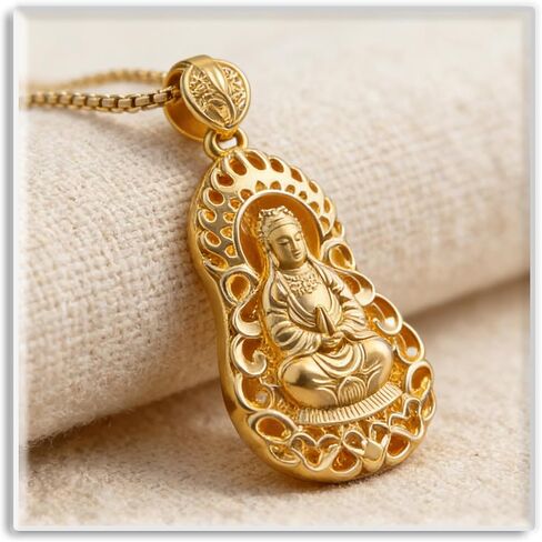 Xusamss Fashion 8K Gold Plated Pendant Guan Yin Buddha Necklace,22inches in Saudi Arabia