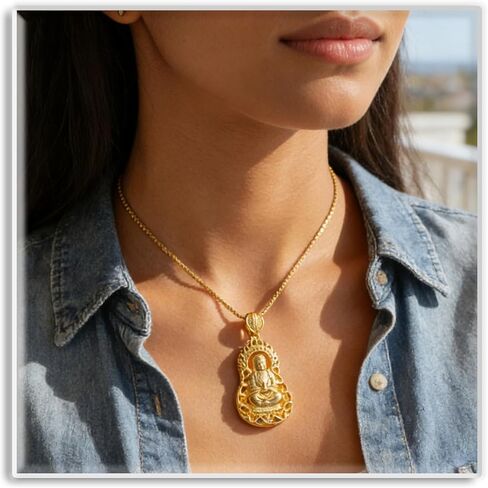 Xusamss Fashion 8K Gold Plated Pendant Guan Yin Buddha Necklace,22inches in Saudi Arabia