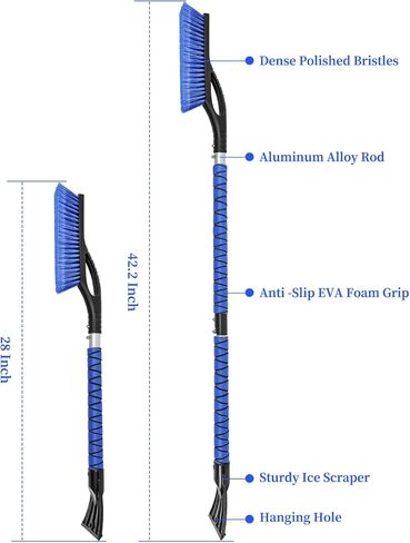 HEEYA 42.2 Inch Ice Scraper and Brush for Car, Snow Brush and Ice Scraper for Windshield Window, Car Snow Scraper with Foam Grip for SUV Truck Jeep Vehicle - Blue in Kuwait