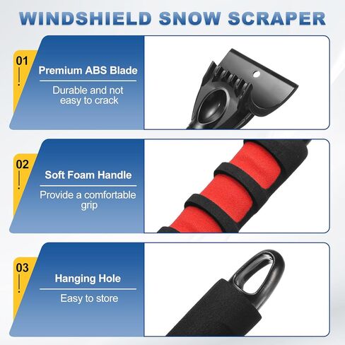 HARFINGTON 2Pcs Ice Scrapers for Car Windshield 10" x 4" Window Frost Removal Tool Snow Scraper with Foam Handle for Car SUV Truck, Red/Black in Kuwait