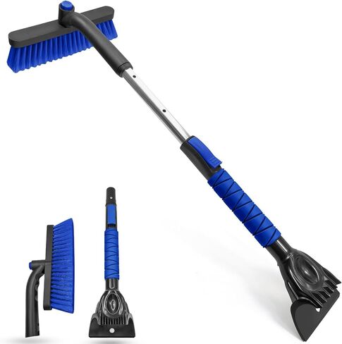SEAAES 33 Inch Snow Brush and Ice Scraper for Car Windshield, Extendable Snow Scraper and Brush with Foam Grip for Truck SUV Vehicle Window - Blue in Kuwait